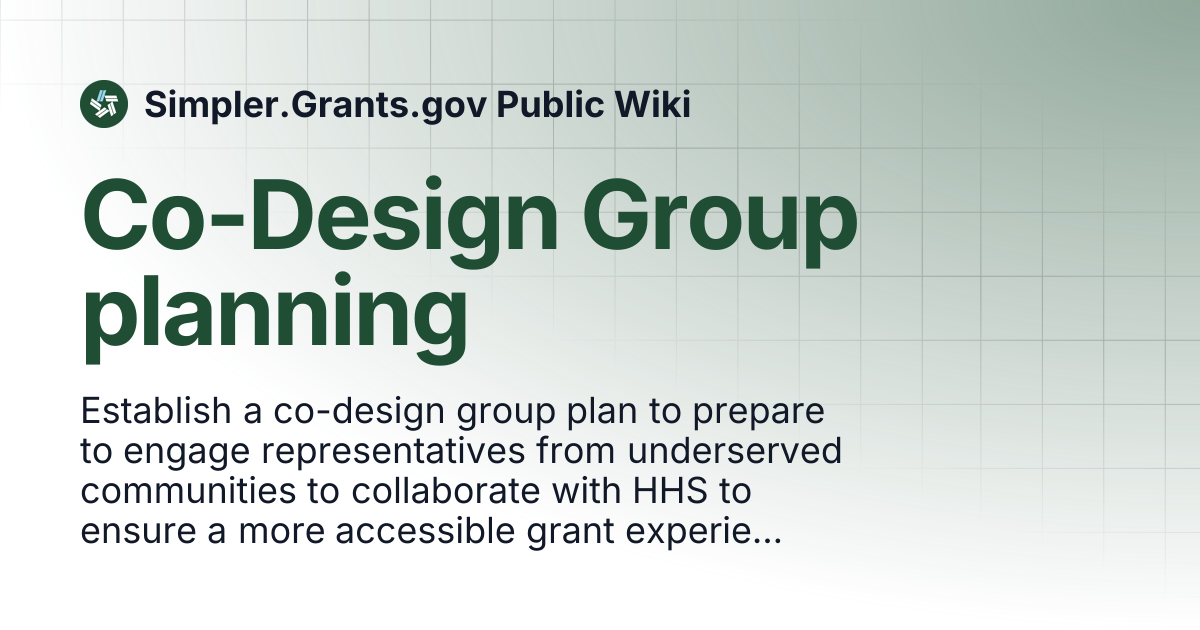 Co-Design Group planning | Simpler.Grants.gov Public Wiki